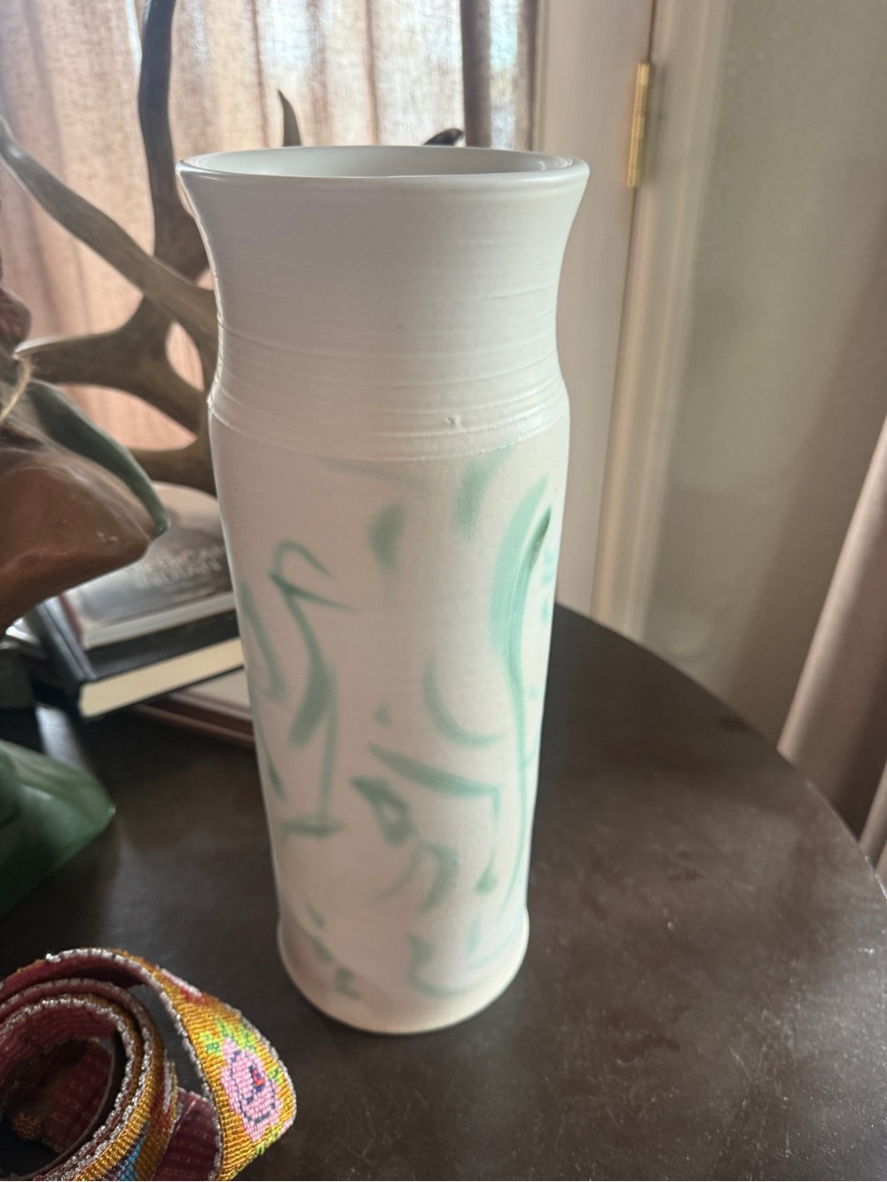 Handcrafted White and Mint/teal pottery Vase - Home Accents
